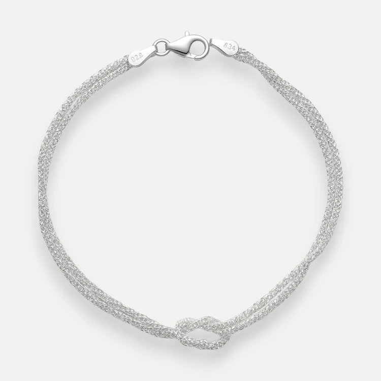 Pulsera Doble Espuma Diamantada Nudo de Amor Plata